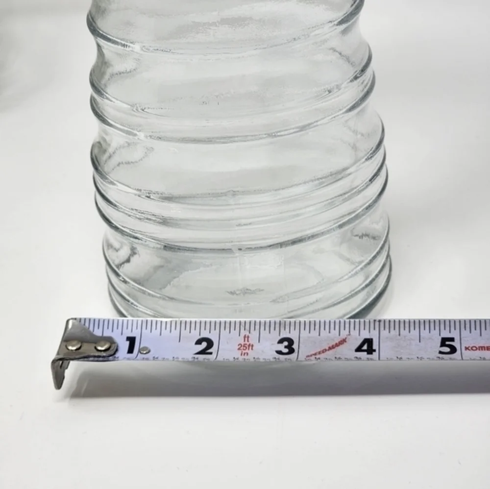 Vintage Tall Clear Glass Vase With Finger Holds Tapered Waist Concentric Circles